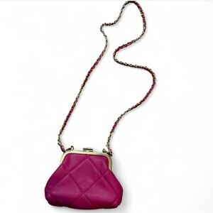 Pink Leather Mini Purse Bag With Pink & Gold Chain Strap